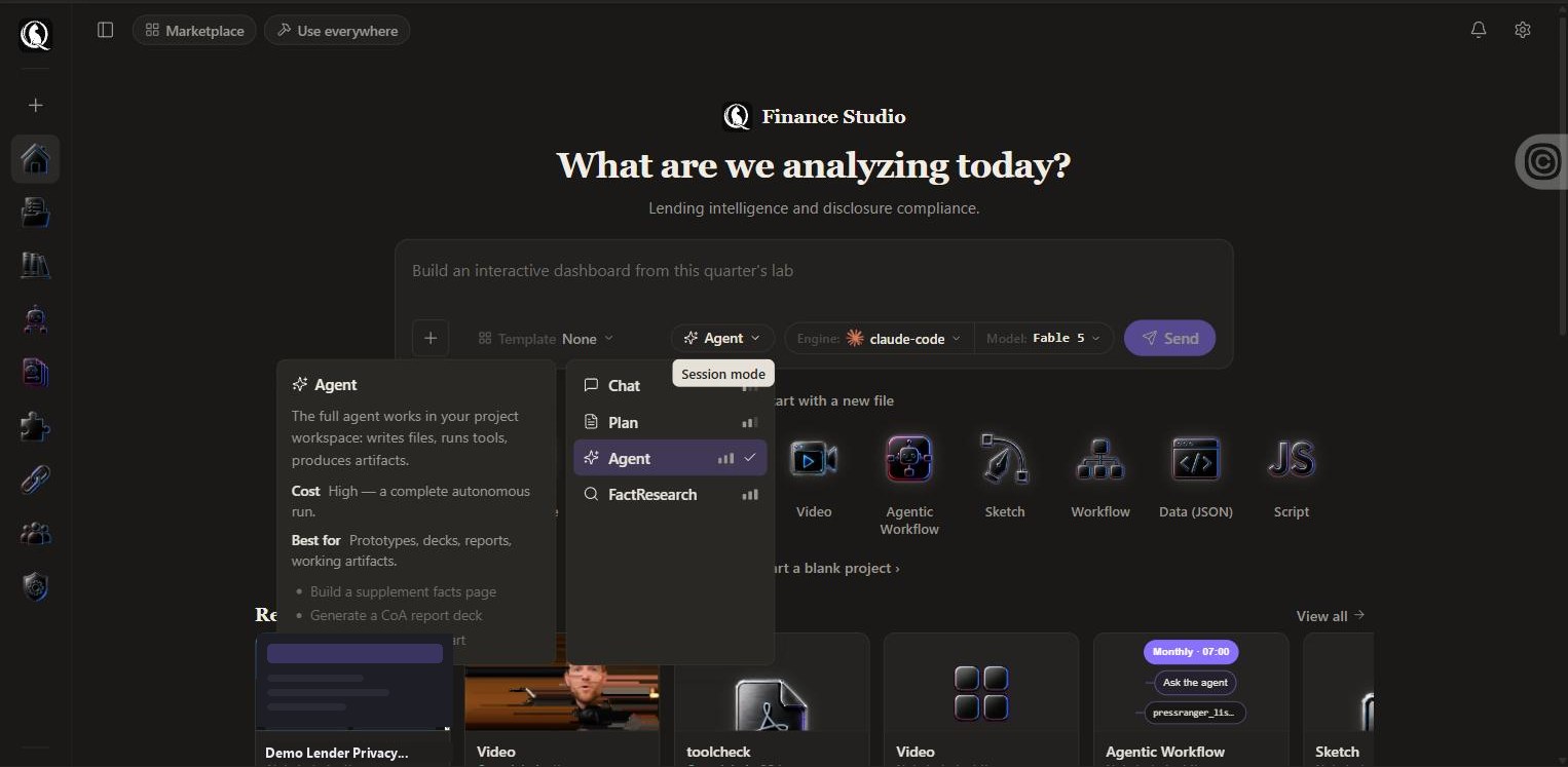 The session mode picker showing Chat, Plan, Agent and FactResearch with the Agent explainer