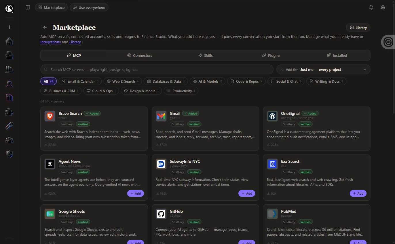 The marketplace MCP tab listing curated servers by category