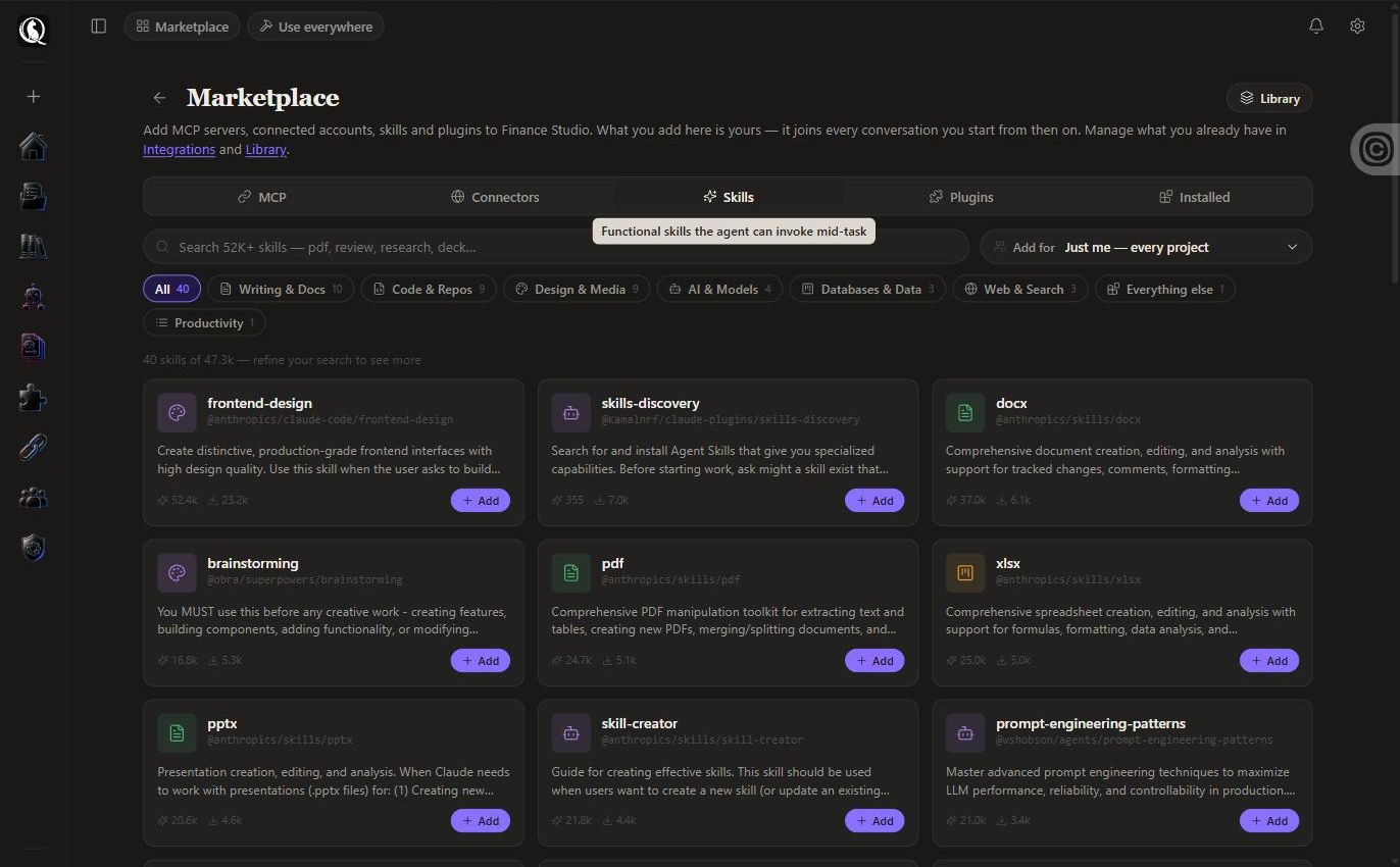 The marketplace Skills tab showing 47.3k skills
